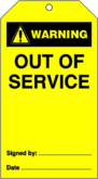 Warning Out of Service Tag - Yellow